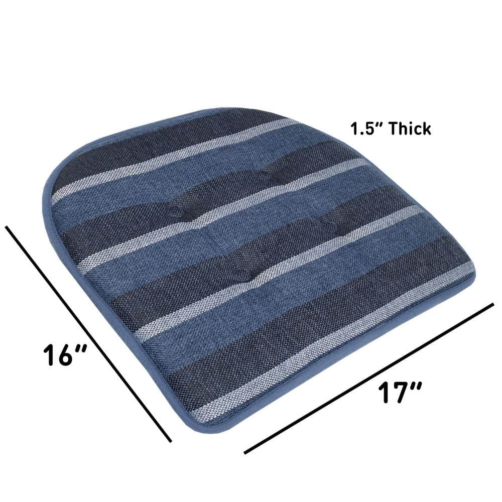Steel Blue Striped Memory Foam Chair Cushions, Set of 4