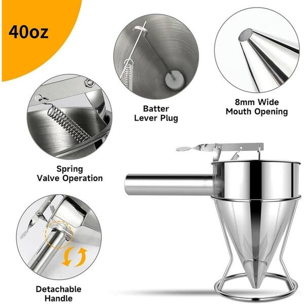 40oz Pancake Batter Dispenser With 4 Nozzles - Stainless Steel Funnel Cake Maker With Stand - View #2