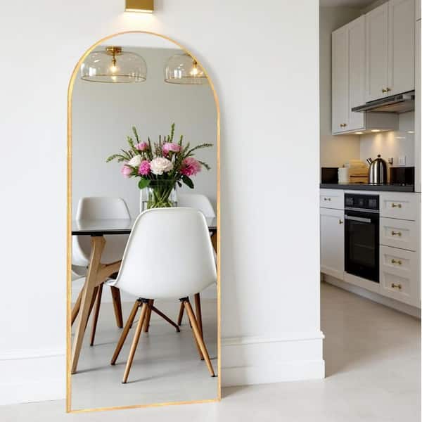 LuxHomez 22 in. W x 65 in. H Modern Arch Aluminum Alloy Full Length Mirror Gold Wall Mounted/Standing Mirror Floor Mirror