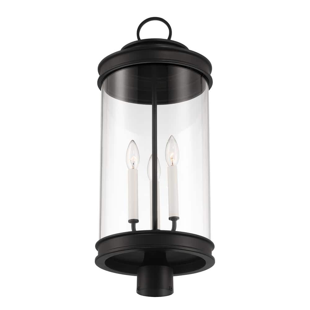 Matte Black 3-Light Outdoor Post Lantern with Clear Glass Shade