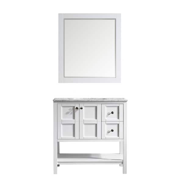 ROSWELL Florence 36 in. W x 22 in. D x 35 in. H Vanity in White with Marble Vanity Top in White with Basin and Mirror