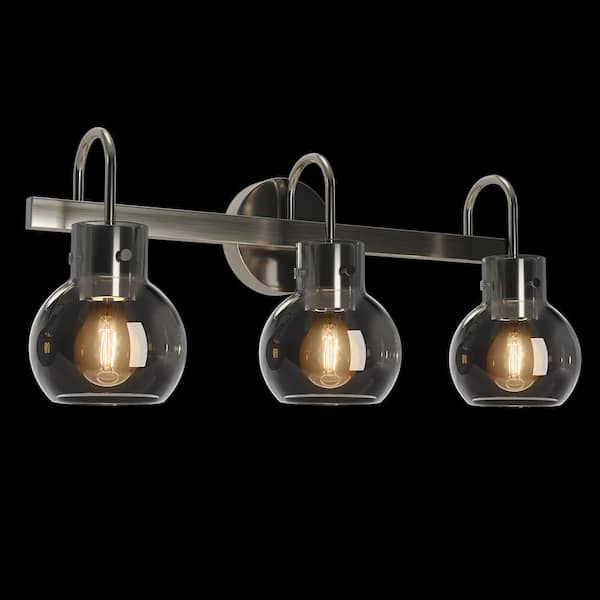 BYBLIGHT Hegland 22.4 in. 3-Light Brushed Nickel Clear Vanity Light with Clear Glass