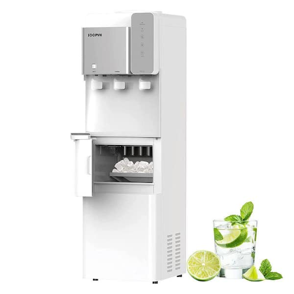 Top Loading 3-in-1 White Hot Cold Water Cooler Dispenser with Ice Maker,3-Temperatures and Bullet Ice,5 Gal. ,Child Lock