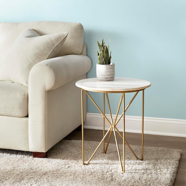 Home Decorators Collection Round Accent Table With Gold Finish Wire Base And Natural Marble Top
