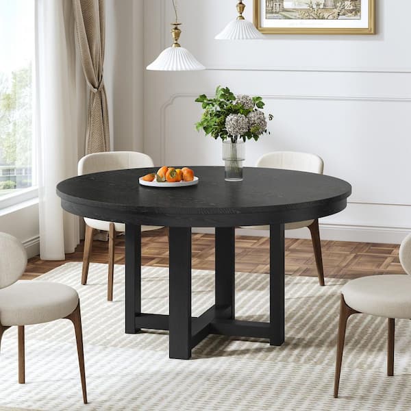 Thick-Edged Black Wood 45 in. Cross Legs Base Dining Table Seats 4
