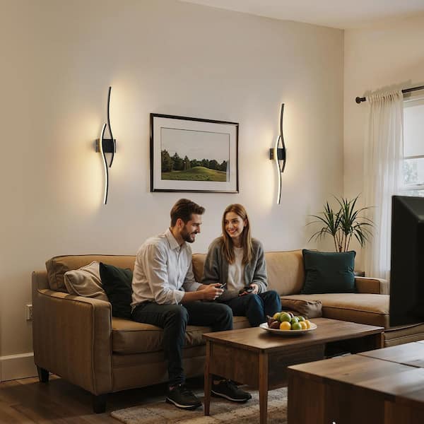 32 in. 2-Light Black Wireless Dimmable Wall Sconces, 3000K Warm Light for Bedroom and Living Room, 2-Pack