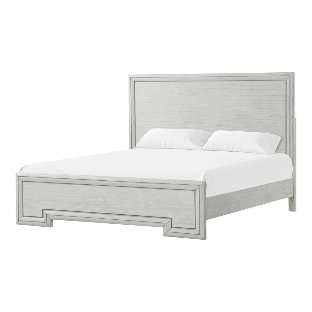 Osurin Rustic White Wood Frame Queen Panel Bed with Solid Wood