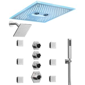 26-Spray 16in. Waterfall Dual Shower Heads Ceiling Mount Fixed and Handheld Shower Head 2.5 GPM in Brushed Nickel