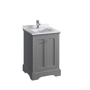 Windsor 24 in. W Traditional Bathroom Vanity in Gray Textured, Quartz Stone Vanity Top in White with White Basin