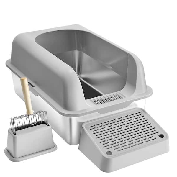 Cat Litter Box 6 in. Deep XL Extra Large Stainless Steel Cat Litter Box with Lid Wide Filtering Foot Board & High Sides