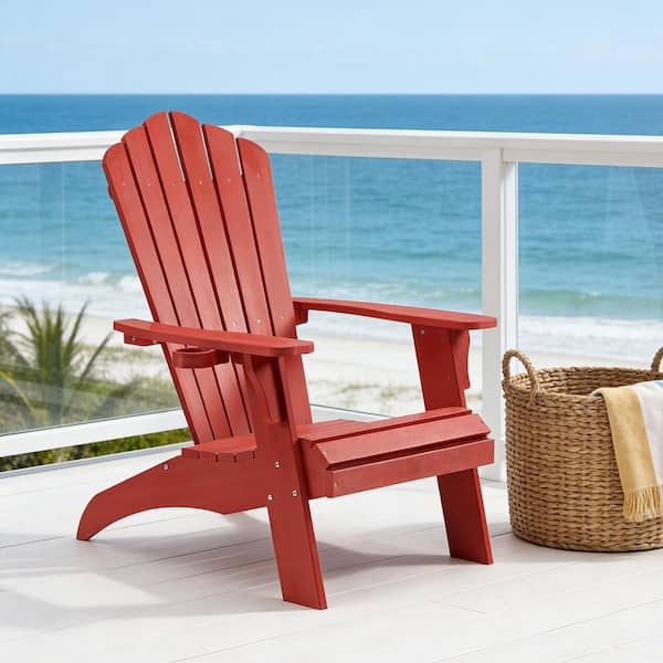 Eongdn Red Oversized Adirondack Chair Fire Pit Chair with Cup