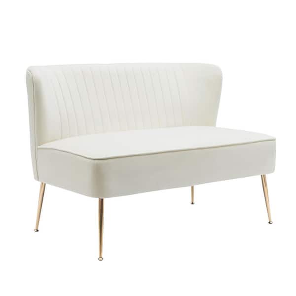 WESTINFURNITURE Farrah 46 in. Wide 2-Seater Velvet Upholstered Armless Wingback Loveseat Settee, Ivory