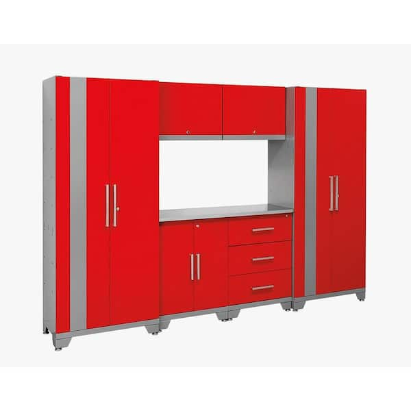 NewAge Products Performance 75 in. H x 108 in. W x 18 in. D Steel Garage Cabinet Set in Red (7-Piece)