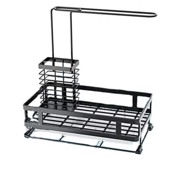 Black Stainless Steel Kitchen Sink Organizer with Removable Sponge Brush Holder Cloth Hanger Quick Dry Design