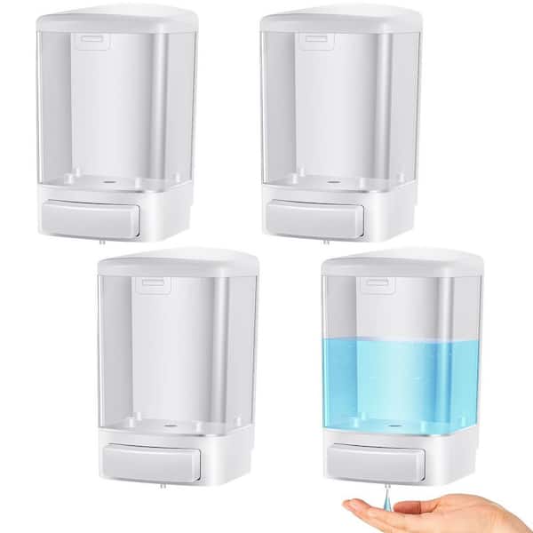 4-Pack White Plastic Wall Mounted Soap Dispenser for Kitchen Shower Hotel Liquid Shampoo Gel Chamber