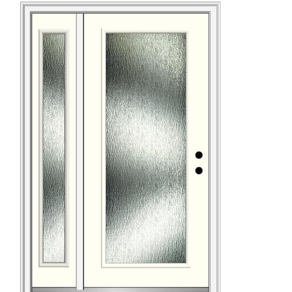 MMI Door 48 in. x 80 in. Left-Hand/Inswing Rain Glass Alabaster Fiberglass Prehung Front Door on 4-9/16 in. Frame