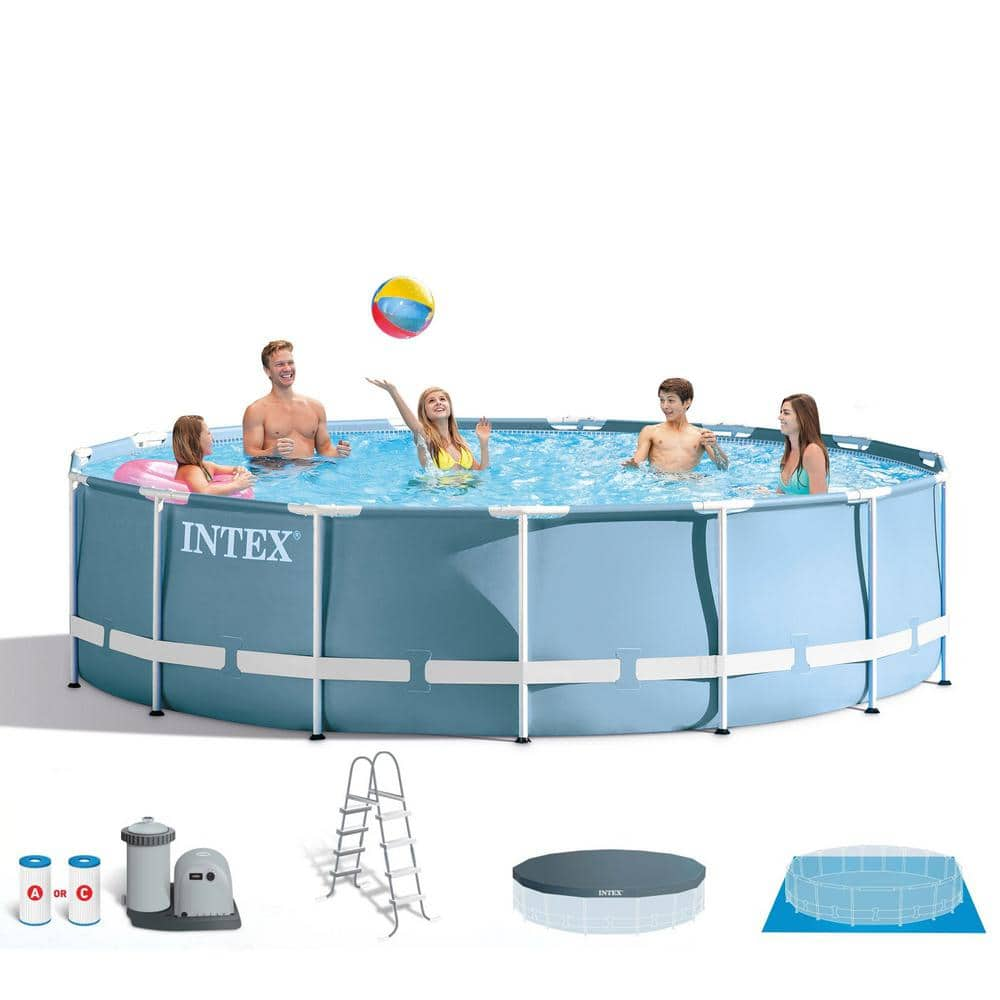 INTEX 18 ft. x 48 in. Prism Frame Round Above Ground Swimming Pool with ...