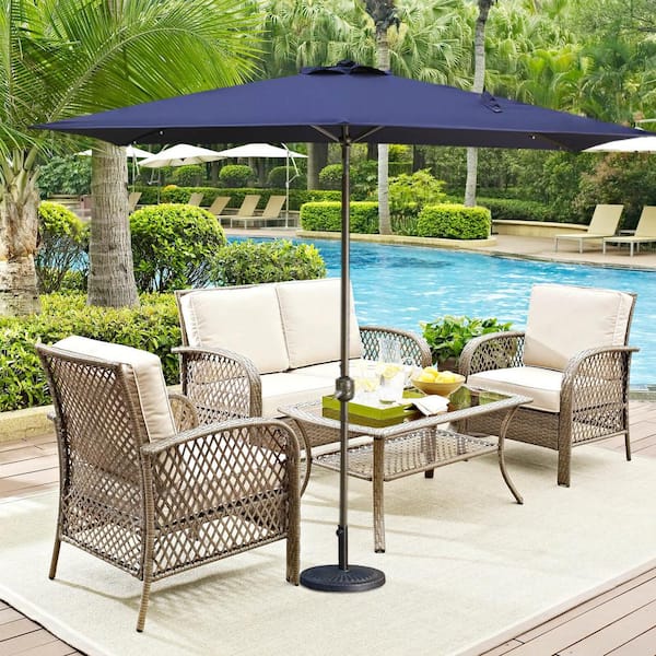 HOTEBIKE 10 ft. x 6.5 ft. Aluminum Pole Outdoor Patio Umbrella with Solar Lights in Navy Blue