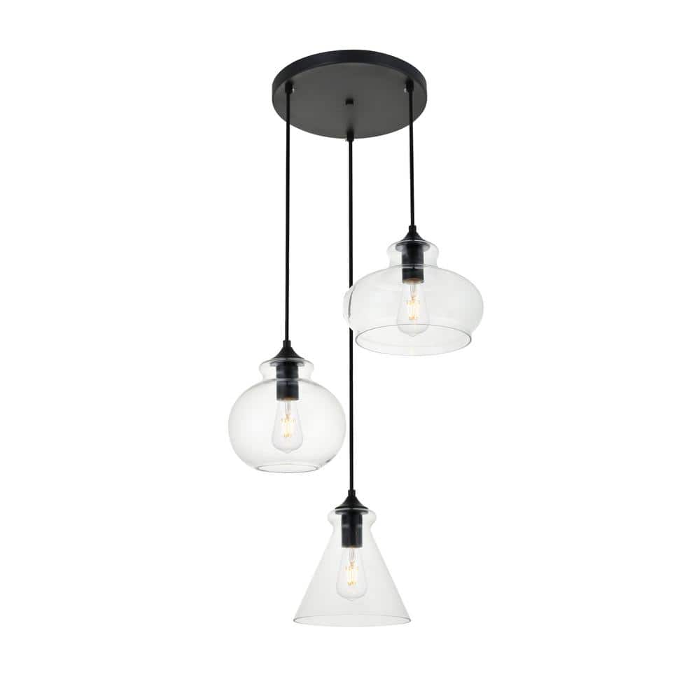 Timeless Home Dwayne 3-Light Pendant in Black with 9.4/7.9/7.9 in. W x 6.9/