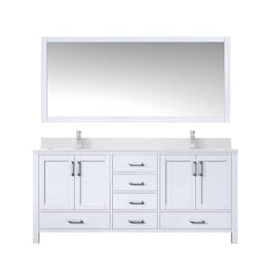 Jacques 72 in. W x 22 in. D White Bath Vanity, Cultured Marble Top, Faucet Set, and 28 in. Mirror