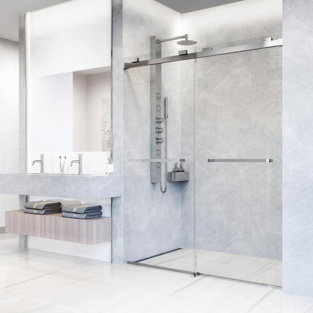 Houston 60" Frameless Sliding Shower Door in Chrome and Clear Glass