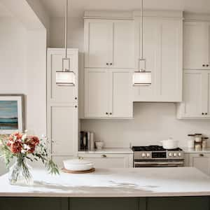 Kailey 1-Light Brushed Nickel Transitional Shaded Kitchen Mini Pendant Hanging Light with Organza Shade