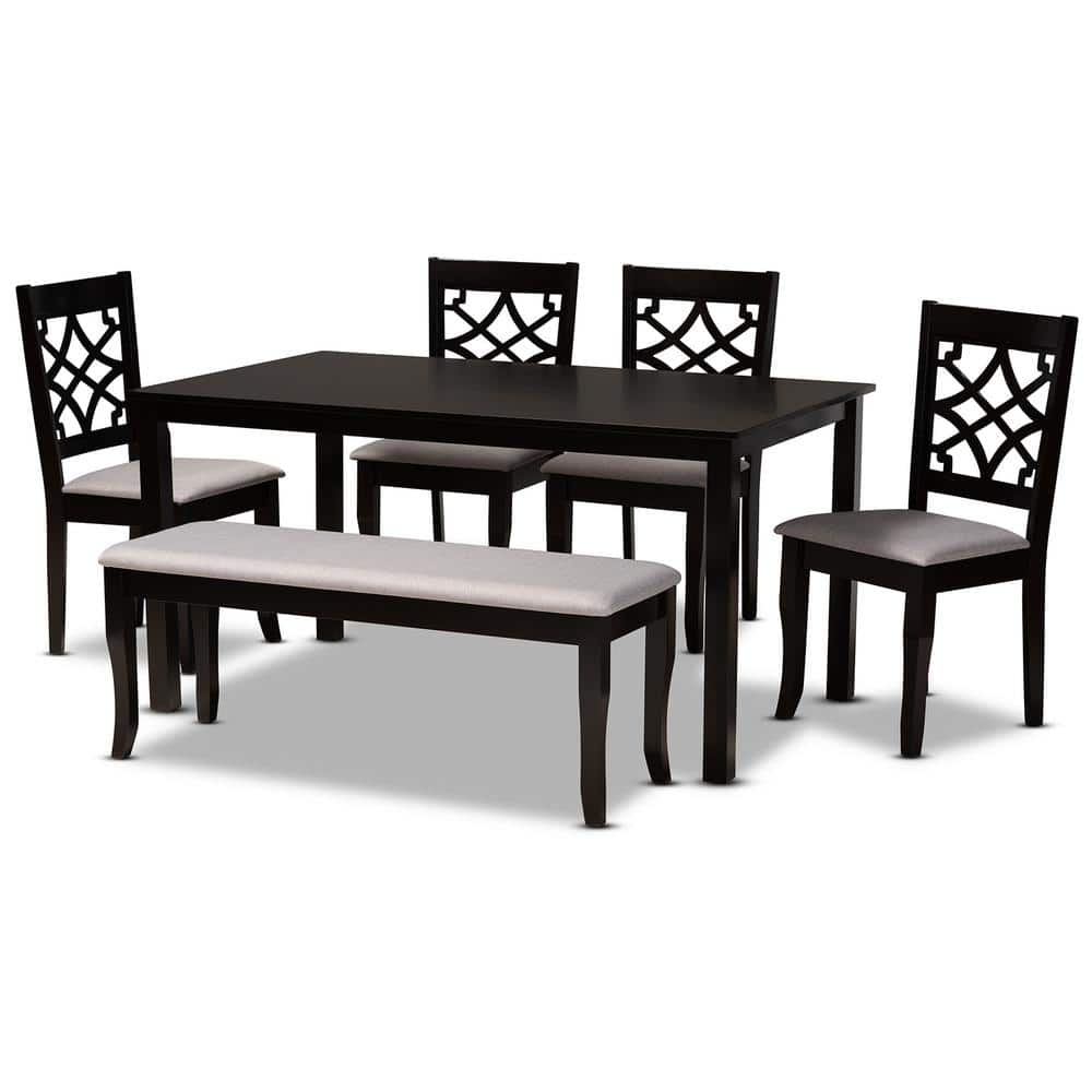 Dori 6-Piece Grey Fabric & Dark Brown Wood Dining Set