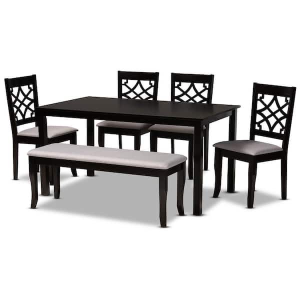 Baxton Studio Dori 6-Piece Grey and Dark Brown Dining Set
