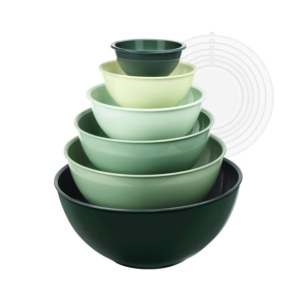 LAIFUCAM 6-Piece Green Plastic Mixing Bowl Set with Lids, Nesting