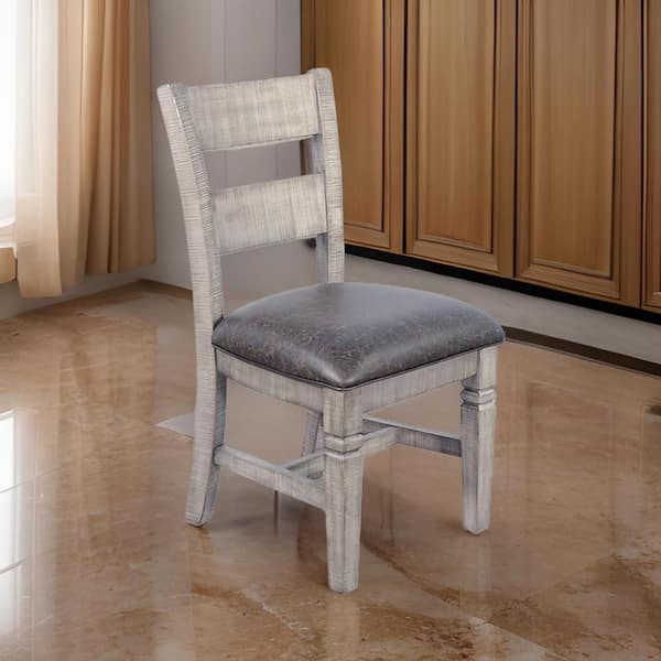 Benjara Camie Brown and Gray Faux Leather Ladderback Dining Chair (Set of 2)