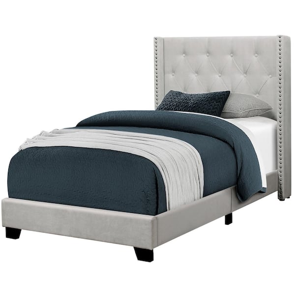 Light Grey Velvet Twin Size Bed Hd5985t, Twin Side Bed
