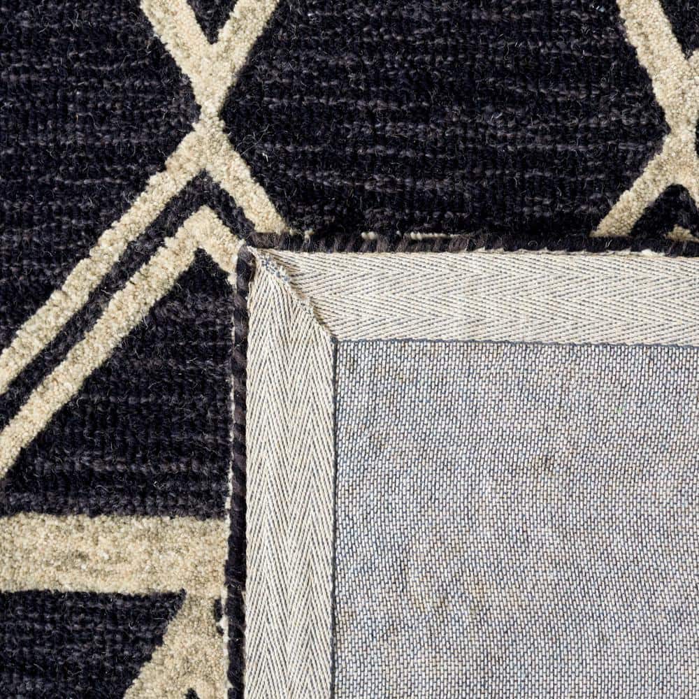 Handmade Tufted Abstract Black Wool Runner Rug 27in x 7in