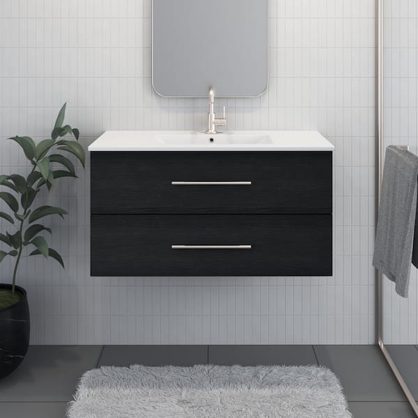 VOLPA USA AMERICAN CRAFTED VANITIES Napa 36 in. W x 18 in. D Bath Vanity in Black Ash with Ceramic Vanity Top in White with White Basin