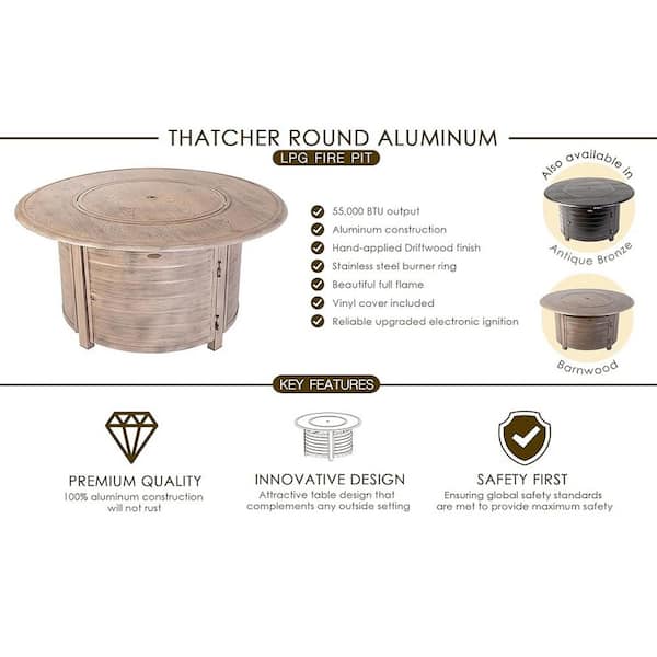 Fire Sense Thatcher Driftwood Round Aluminum Propane Gas Fire Pit Fire Sense Thatcher Driftwood Round Aluminum Propane Gas Fire Pit