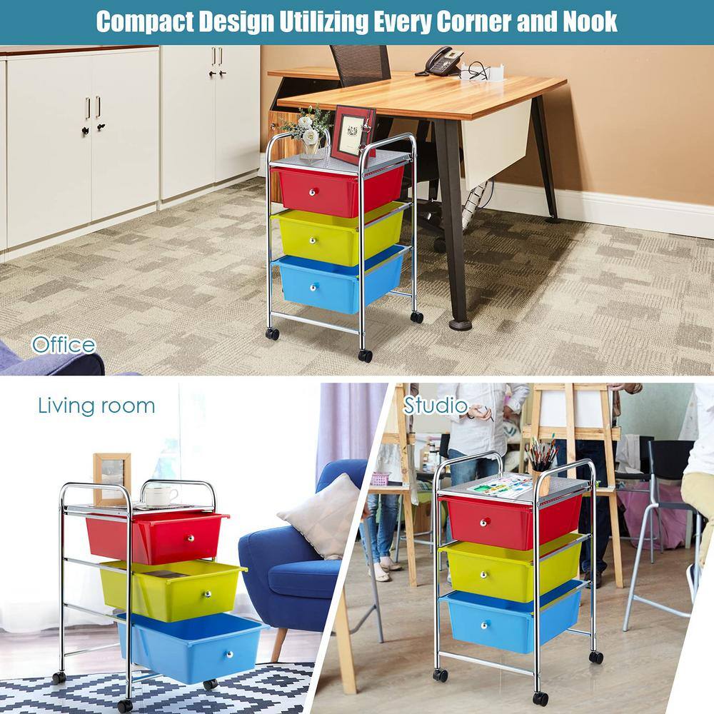 White 3-Drawer Rolling Storage Cart with Chrome Frame