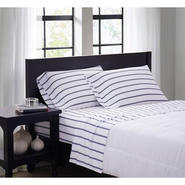 Truly Soft Ticking Stripe 4 Piece White, Microfiber King Bed Sheets