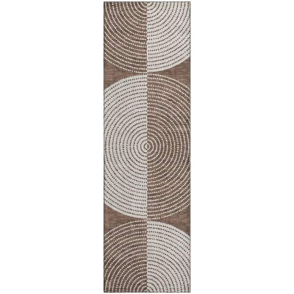 Mayfield Premium Machine Washable Abstract AMF2275 Beige 2 ft. x 7 ft. Runner Rug
