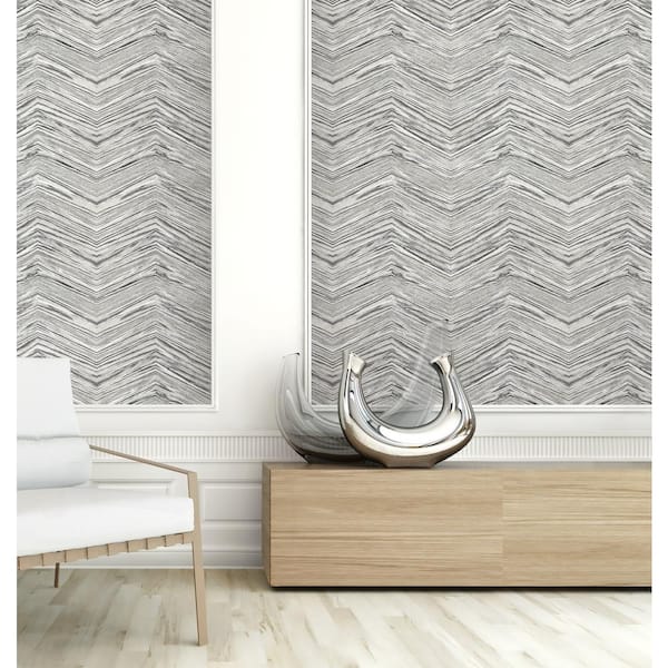 Grey and Black Wood Chevron Vinyl Peel and Stick Wallpaper Roll (Covers 30.75 sq. ft.)