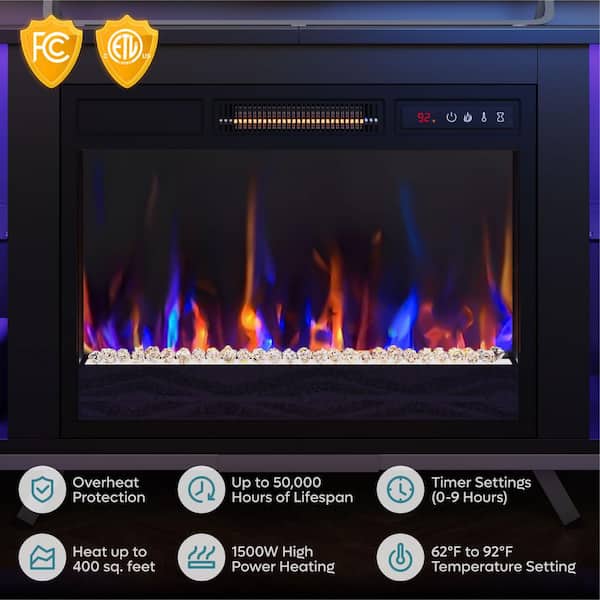 Bestier 70.87 in. Black Carbon Fiber TV Stand with Fireplace