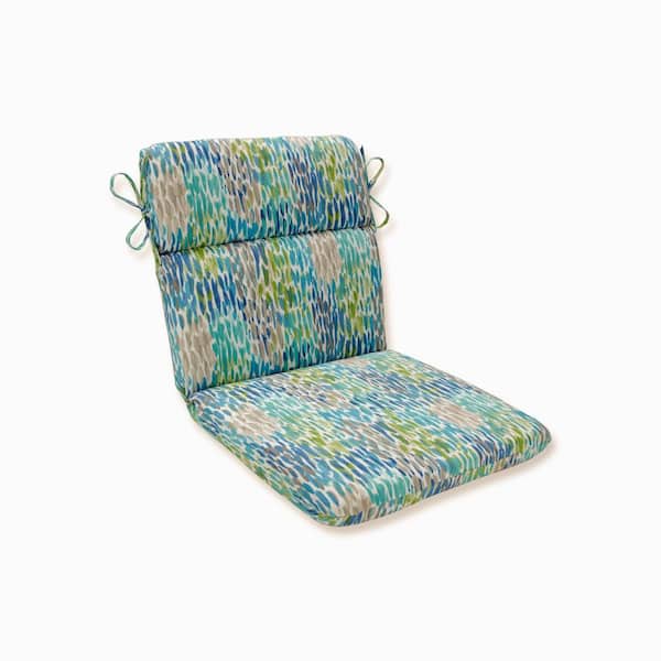 Pillow Perfect Abstract Outdoor/Indoor 21 in W x 3 in H Deep Seat, 1-Piece Chair Cushion with Round Corners in Blue/Green Make it Rain