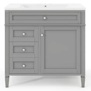 36 in. W x 18 in. D x 33 in. H Single Sink Bath Vanity in Gray with White Resin Top, Tip-out Drawer, Adjustable Shelf