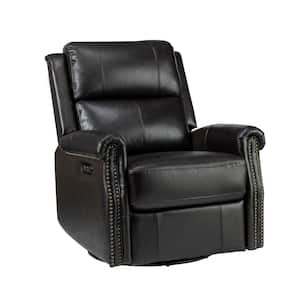 Kaletan Traditional Charcoal Genuine Leather Power Sliding and Rocking Swivel Recliner Nursery Chair with Rolled Arms
