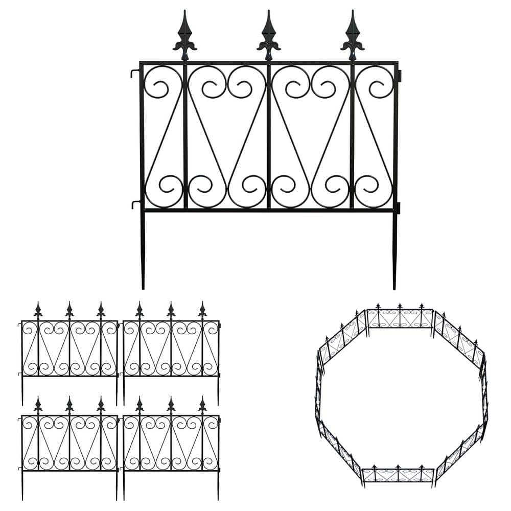 Kingdely 24 in. H Black Iron Garden Fence Thicken Metal Wire Fencing ...