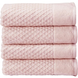 Pink Solid 100% Cotton Textured Bath Towel (Set of 4)