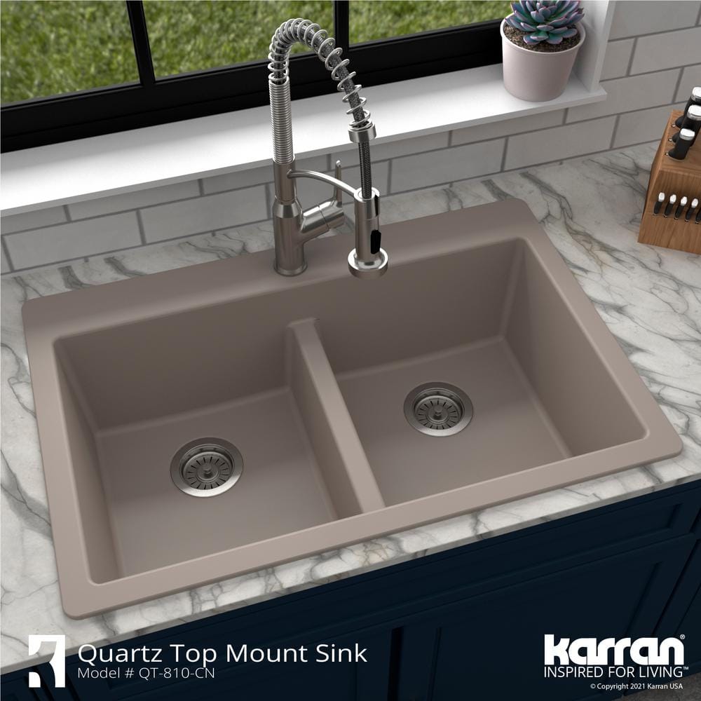 Concrete Quartz 33'' Double Bowl Farmhouse Kitchen Sink