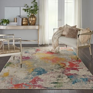 Celestial Ivory/Multicolor 7 ft. x 10 ft. Abstract Art Deco Area Rug