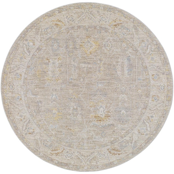 Livabliss Avant Garde 8 ft. Round Brown Border Indoor Area Rug