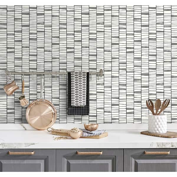 Monochrome Organic Stripe Vinyl Peel and Stick Wallpaper Roll 30.75 sq. ft.