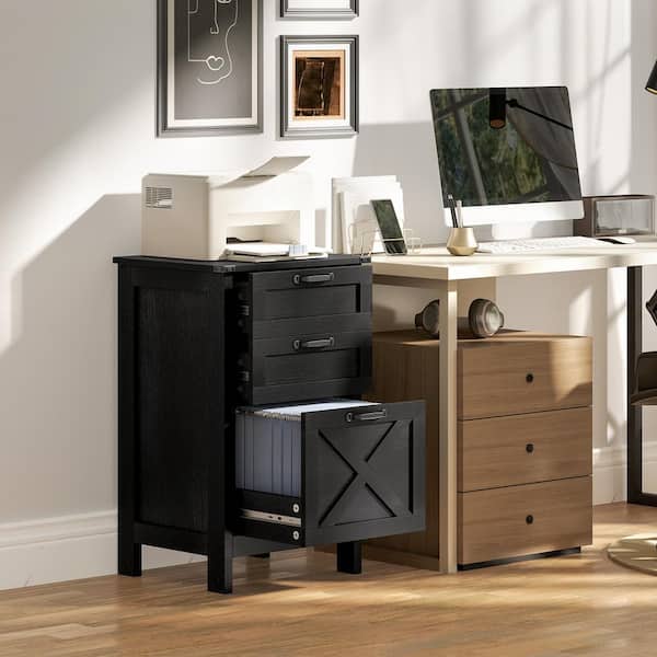 HOMCOM 3-Drawer Black Wood 18.1 in. Vertical File Cabinet, Filing Cabinet for Hanging A4/Letter Size