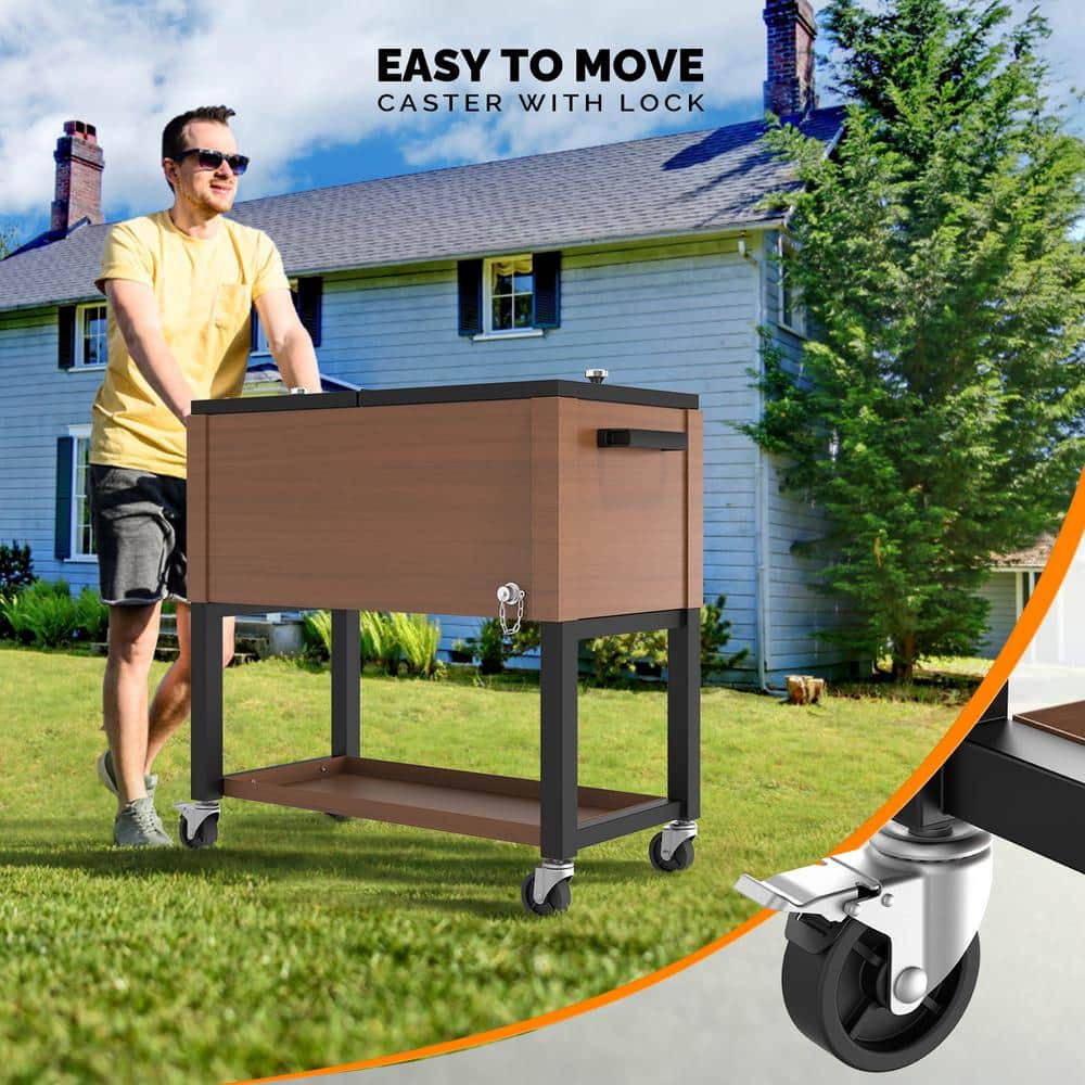 Brown 80 Quart Rolling Cooler Cart with Wheels and Cover